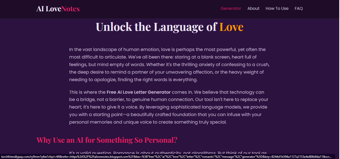 AI Love Letter Generator Screenshot